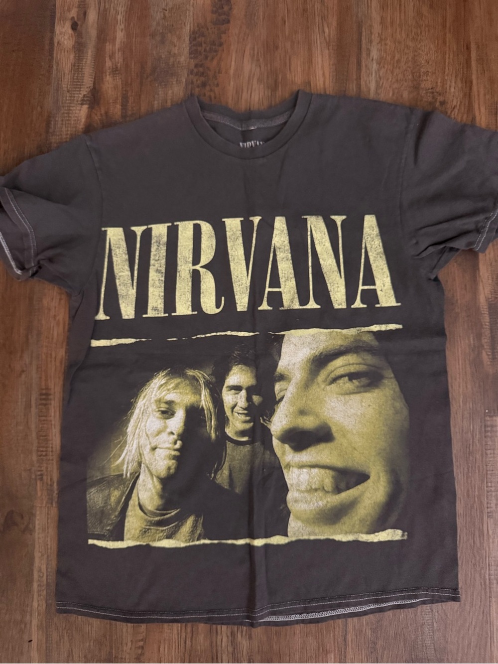 NIRVANA Black Tee with Yellow Band Photo Print